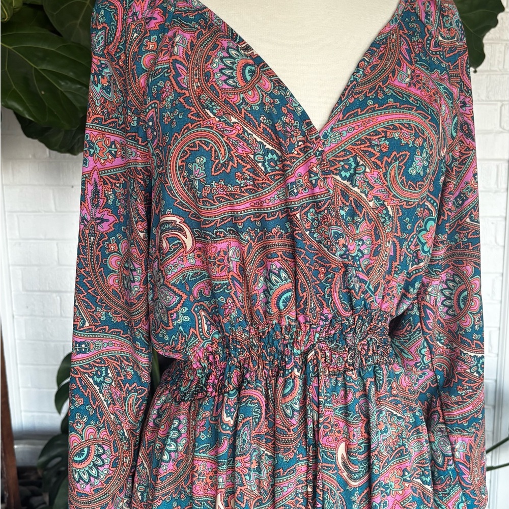Paisley Print V-Neck Dress